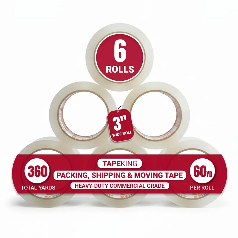 Tape King Clear Packing Tape 3 Inch Wide (2.7mil Thick) - 60 Yards Per Refill Roll (Pack of 6 Rolls) - Strong Sealing Adhesive Industrial Depot Tapes for Moving, Packaging, Shipping, Office & Storage — image 1