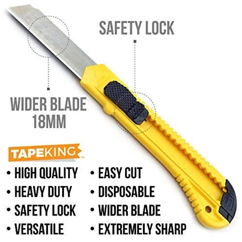 Tape King Utility Knife Set (12 Pack) | 18mm Wide Blade Box Cutter | Retractable Design, Compact And Versatile for Home, Crafts, Warehouse, Cartons, Cardboard, Office Supplies and Packaging — image 2